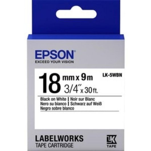 Cintas pour imprimantes d'étiquettes Epson LK-5WBN 18 mm 9 m Noir sur blanc