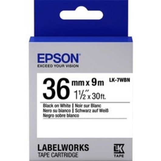 Fitas para impressoras de etiquetas Epson LK-7WBN 36mm 9m preto sobre branco