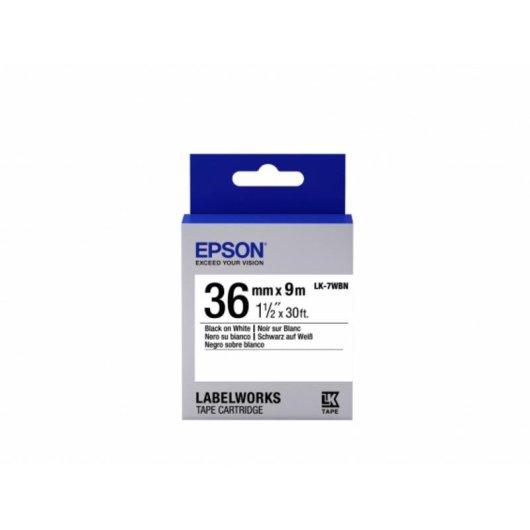 Fitas para impressoras de etiquetas Epson LK-7WBN 36mm 9m preto sobre branco