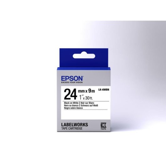 Cintas pour imprimante d'étiquettes Epson LK-6WBN 24mm 9m Noir sur blanc