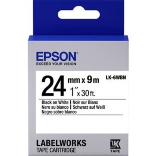 Cintas pour imprimante d'étiquettes Epson LK-6WBN 24mm 9m Noir sur blanc