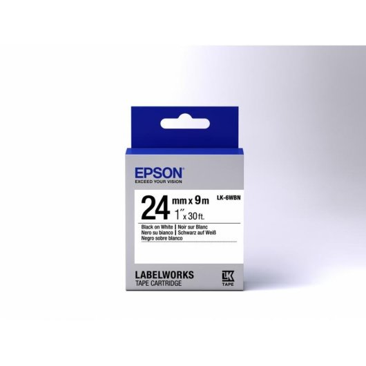 Cintas pour imprimante d'étiquettes Epson LK-6WBN 24mm 9m Noir sur blanc