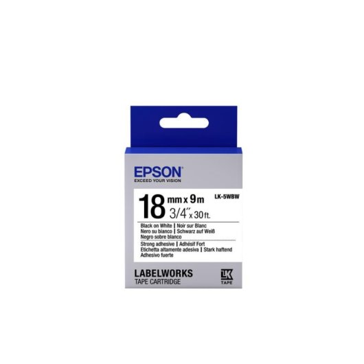 Cintas adhesives résistantes Epson LK-5WBW 18 mm 9 m noir sur blanc