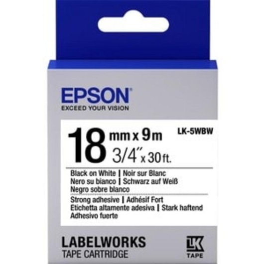 Cintas adhesives résistantes Epson LK-5WBW 18 mm 9 m noir sur blanc