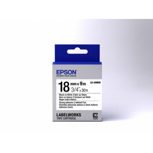 Cintas adhesives résistantes Epson LK-5WBW 18 mm 9 m noir sur blanc