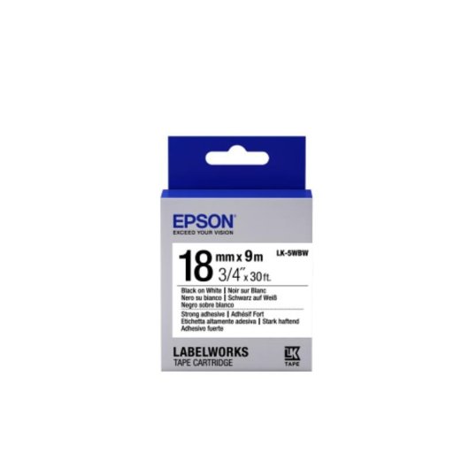 Cintas adhesives résistantes Epson LK-5WBW 18 mm 9 m noir sur blanc