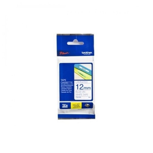 Cinta para impresora de etiquetas Brother TZE-233 Azul sobre blanco 12 mm 8 m