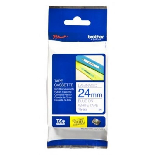 Nastro per stampanti di etichette Brother TZE-253 Blu su bianco 24 mm