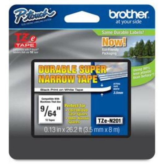 Cinta para Rotuladora Brother TZE-N201 Blanco/Negro 3,5 mm x 8 m