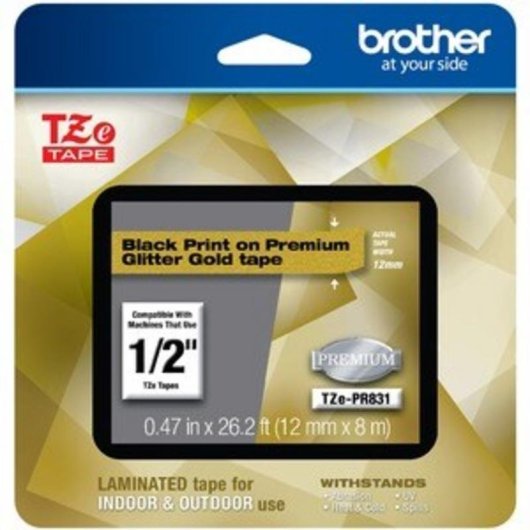 Cinta Laminada Brother TZE-PR831 Negro en Oro 1,2 cm x 8 m
