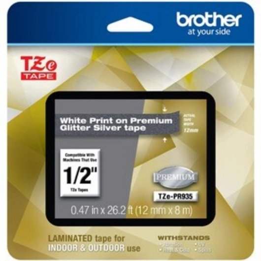 Cinta Laminada Premium Brother TZE-PR935 12mm Blanco sobre Plata