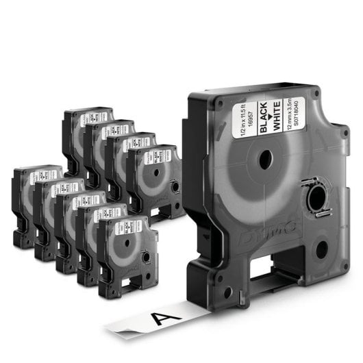 Etiquetas DYMO D1 9mm x 7m Branco sobre Preto 10 Unidades
