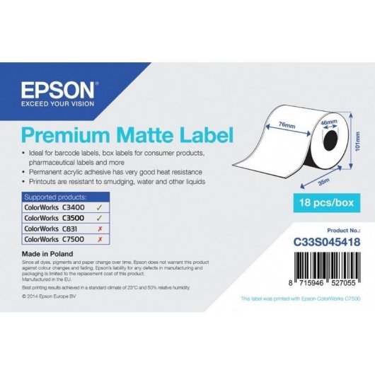 Rullo Etichette Epson Premium Matte 76 mm x 35 m
