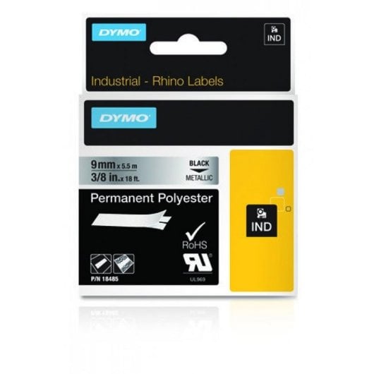 Cinta para impresora de etiquetas Dymo Rhino 9 mm x 5,5 m Poliéster Permanente Negro sobre Metálico