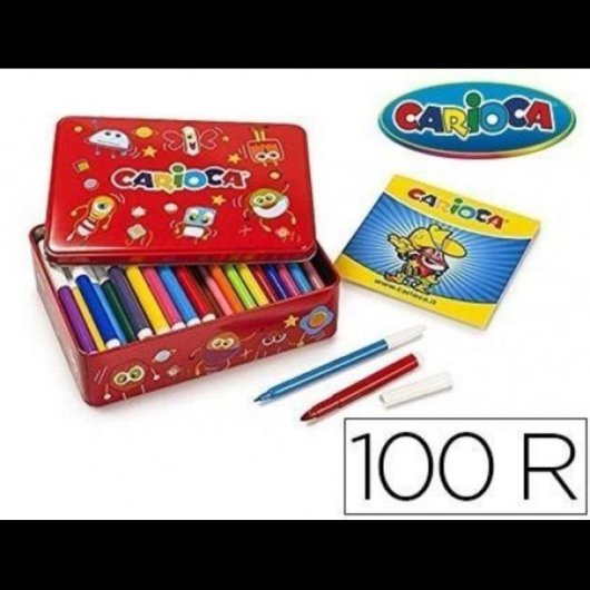 Rotulatore Carioca 100 Color Kit Scatola Metallica Multicolore Punta Tonda