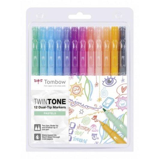 Rotuladores Tombow TwinTone Pastels 12 piezas doble punta multicolor