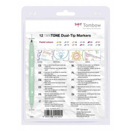 Rotuladores Tombow TwinTone Pastels 12 piezas doble punta multicolor