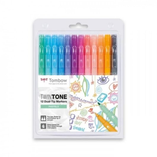 Rotuladores Tombow TwinTone Pastels 12 piezas doble punta multicolor