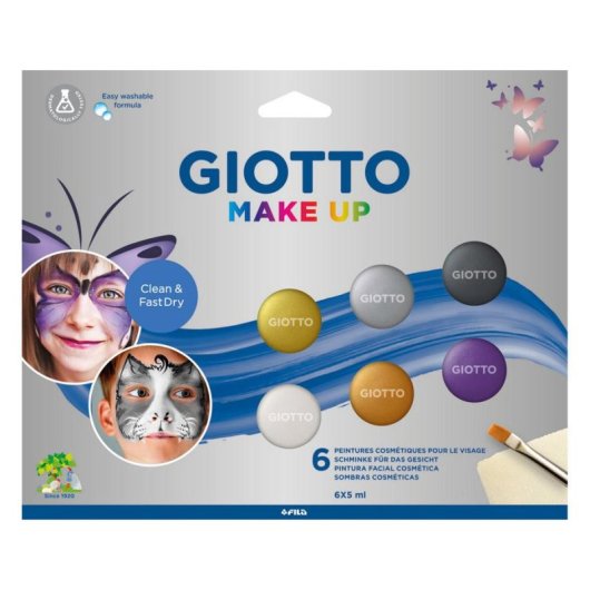 Pitture per Viso e Corpo GIOTTO F476500 Metallizzate 6 Unità con Pennello e Spugna