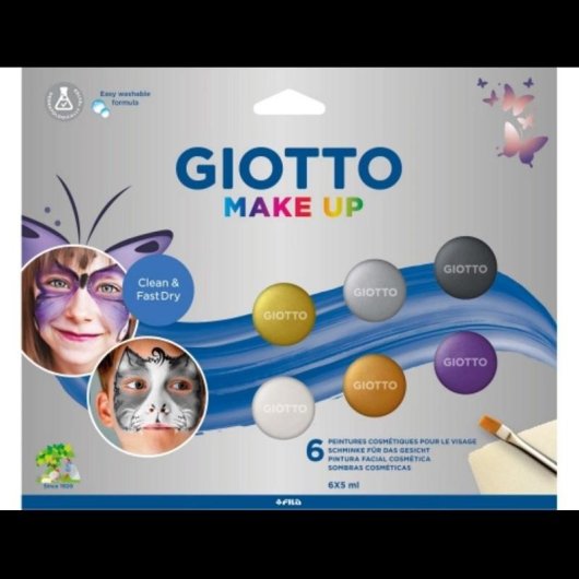 Pitture per Viso e Corpo GIOTTO F476500 Metallizzate 6 Unità con Pennello e Spugna