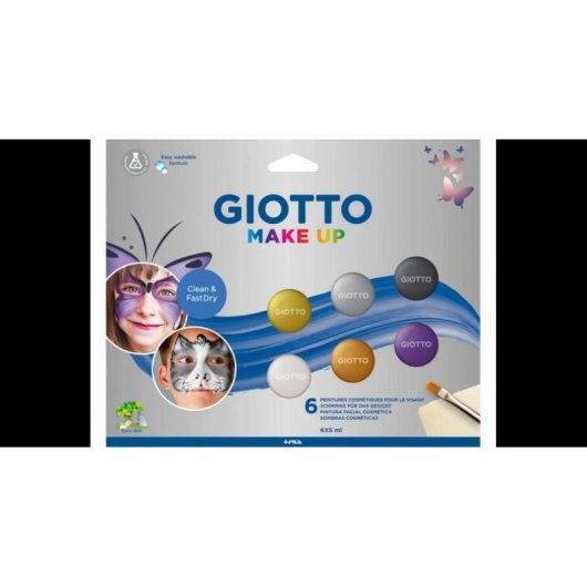 Pitture per Viso e Corpo GIOTTO F476500 Metallizzate 6 Unità con Pennello e Spugna