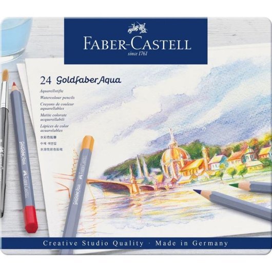 Aquarellierbare Farbstifte Goldfaber Aqua 24 Stück Metallbox Faber-Castell