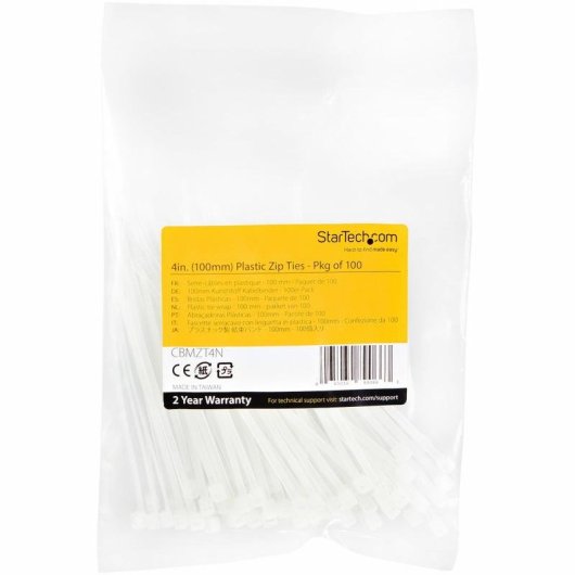 Bride de câble StarTech.com 10 cm paquet 100 blanc Nylon 66