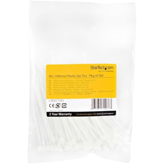 Bride de câble StarTech.com 10 cm paquet 100 blanc Nylon 66