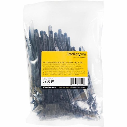Brida reutilizável para cabos StarTech.com 15 cm pacote de 100 pretas