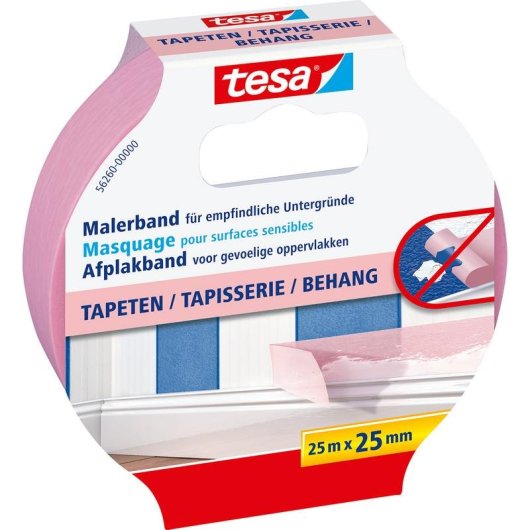 Cinta de pintor Tesa 56260 Rosa 25 m x 25 mm para papel pintado