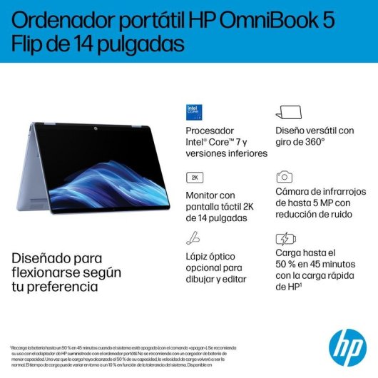 Portátil HP OmniBook 5 Flip 14-fp0054ns 14" Intel Core 5 120U 16GB 1TB SSD Intel Graphics Windows 11 Home