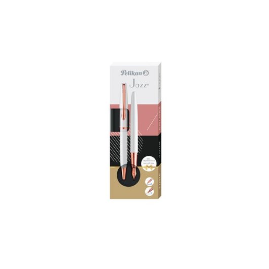 Penna a sfera e Penna stilografica Pelikan Jazz Noble Elegance Oro Perla Bianco Set 2 pezzi