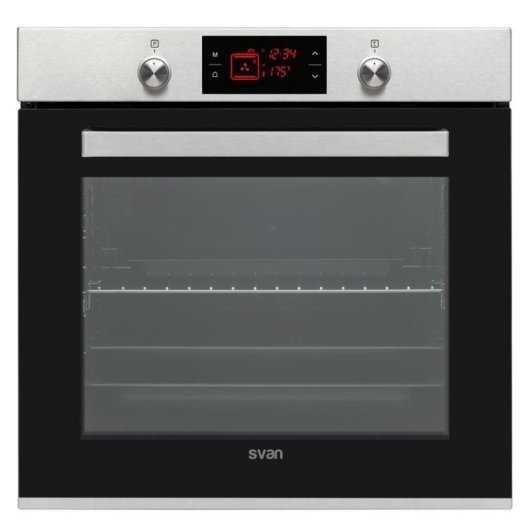 Einbaubackofen SVAN SVH375X Manuelle Reinigung 78L 60cm A Pizzafunktion Schwarz Edelstahl