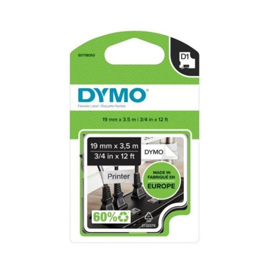 Cinta DYMO D1 Nylon Negro sobre Blanco 19mm x 3,5m Etiquetas Durables