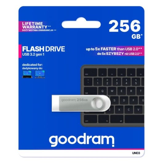 Unidad flash USB Goodram UNO3 256GB USB 3.2 Gen 1 Plata sin tapa