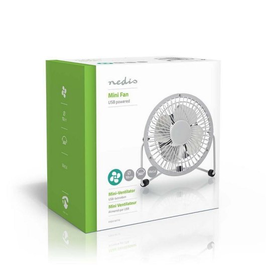 Mini Ventilador USB de Sobremesa Nedis FNDK1WT10 3W 1 Velocidad Inclinación Ajustable Compacto