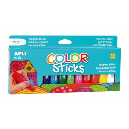 Tempera Solida Color Sticks APLI Kids 14228 Pack 12 Unità 10 g