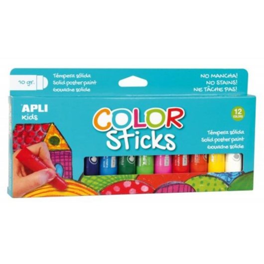 Tempera Solida Color Sticks APLI Kids 14228 Pack 12 Unità 10 g