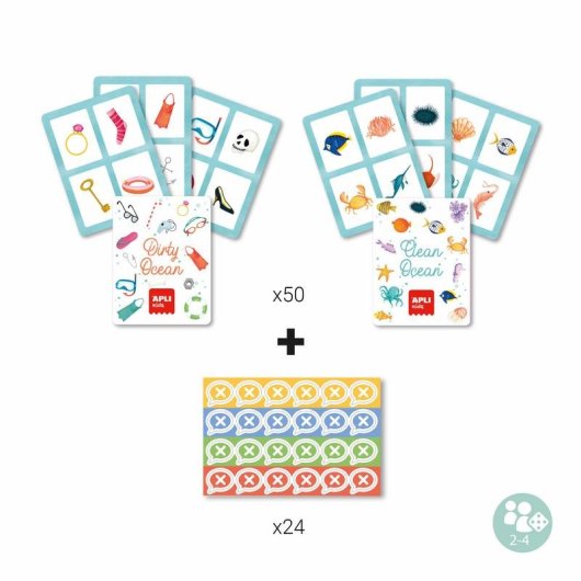 Juego de Observación Save the Ocean APLI Kids Tablero 40x40 cm 40 Cartas 24 Stickers
