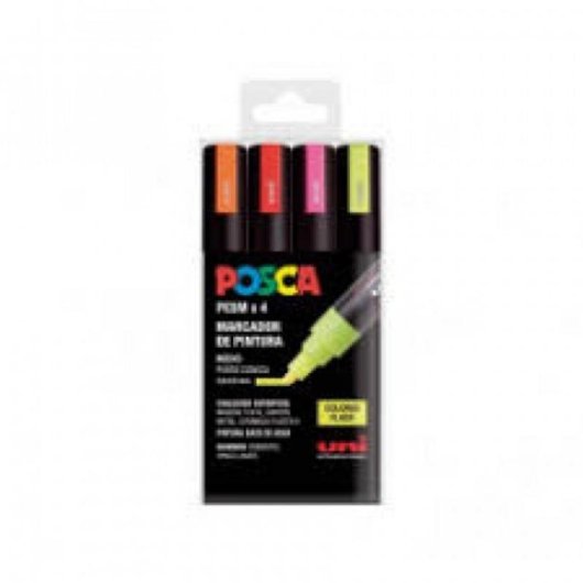 Marcatore Posca PC-5M Medio Punta Tonda Set 4 Colori Fluorescenti
