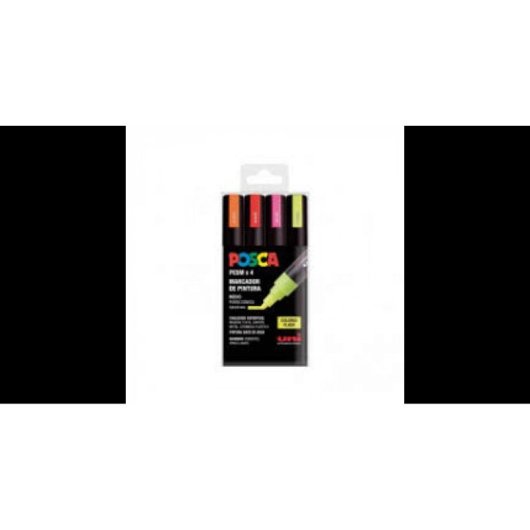 Marcatore Posca PC-5M Medio Punta Tonda Set 4 Colori Fluorescenti