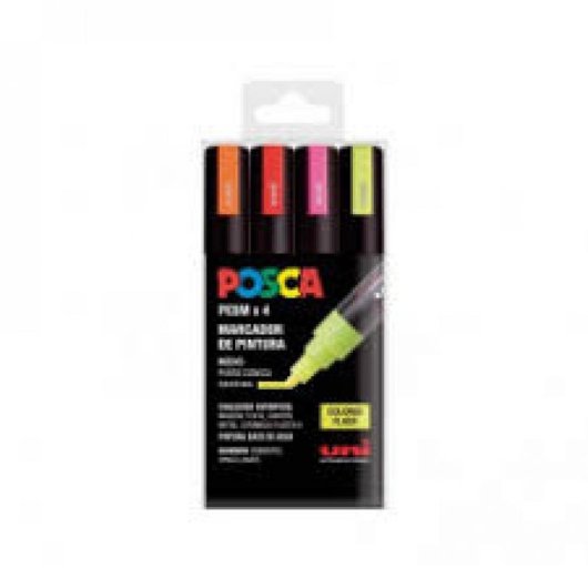Marcatore Posca PC-5M Medio Punta Tonda Set 4 Colori Fluorescenti