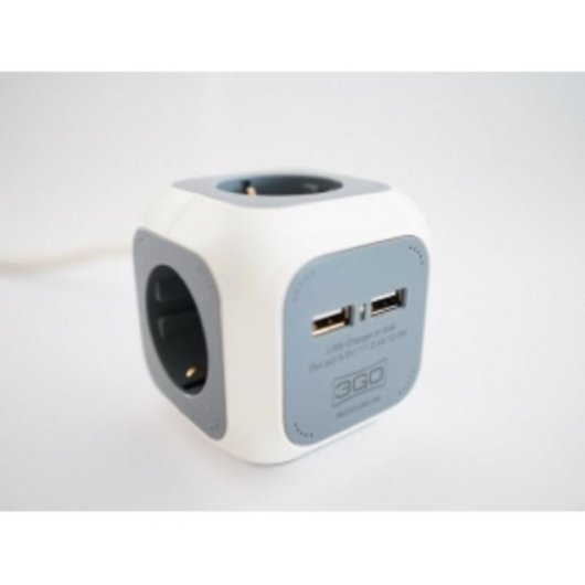Steckdosenleiste 3GO REG4CUBEUSB 4 Steckplätze 2 USB-A Kinderschutz Kabel 1,4 m