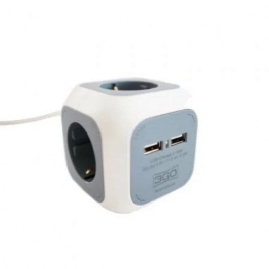Steckdosenleiste 3GO REG4CUBEUSB 4 Steckplätze 2 USB-A Kinderschutz Kabel 1,4 m
