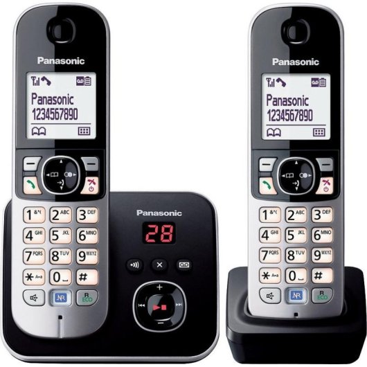 Telefone DECT Panasonic KX-TG6822GB Preto/Prateado 120 entradas Identificador de chamadas