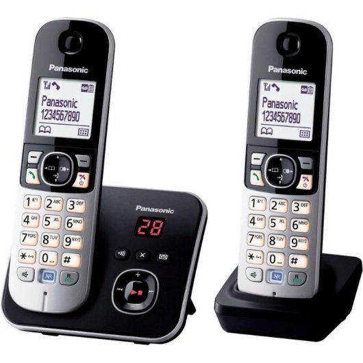 Telefone DECT Panasonic KX-TG6822GB Preto/Prateado 120 entradas Identificador de chamadas