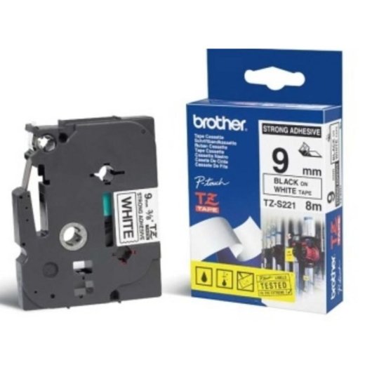 Fita para impressora de etiquetas Brother TZ-S221 Preto sobre branco 9 mm