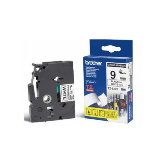 Fita para impressora de etiquetas Brother TZ-S221 Preto sobre branco 9 mm