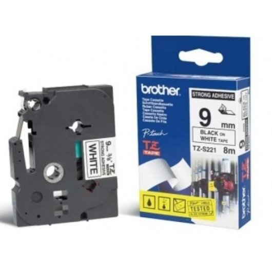 Fita para impressora de etiquetas Brother TZ-S221 Preto sobre branco 9 mm