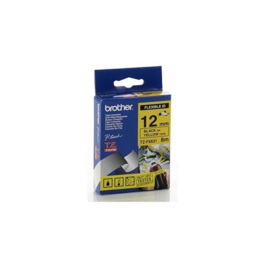 Fitas para impressora de etiquetas Brother TZ-FX631 Preto sobre amarelo 1,2 cm x 8 m
